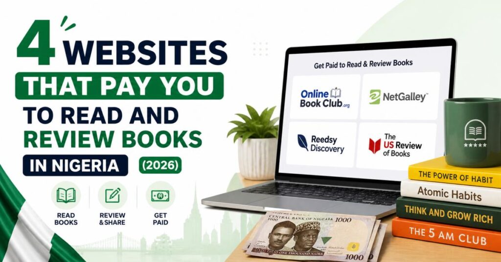 Nigerian woman using websites that pay you to read books in Nigeria and earn money online in 2026